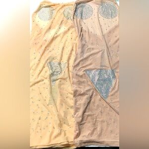Bundle (2) Sheer Rhinestone Mini Bodycon Dresses Small/Medium Cream Silver